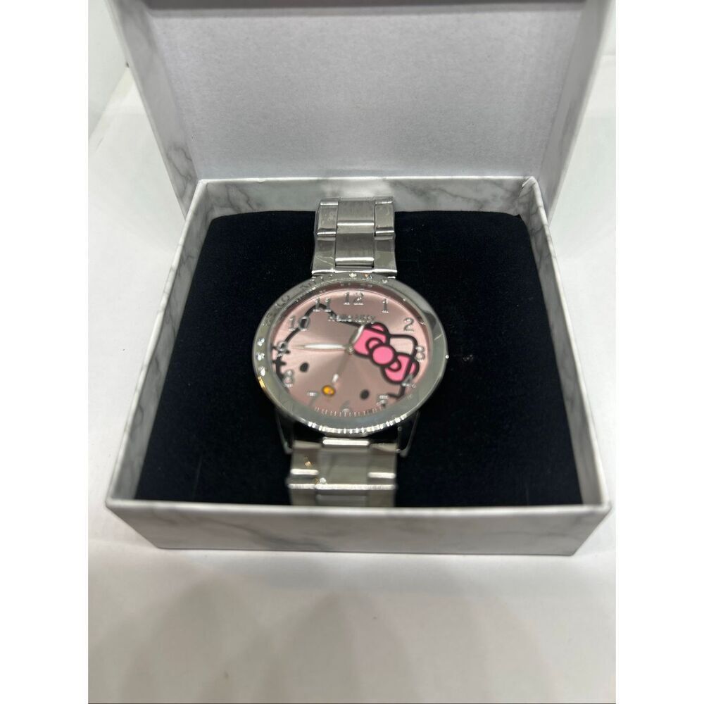 Hello Kitty Silver Stainless Steel Watch Pink Dial w/ Box NEW